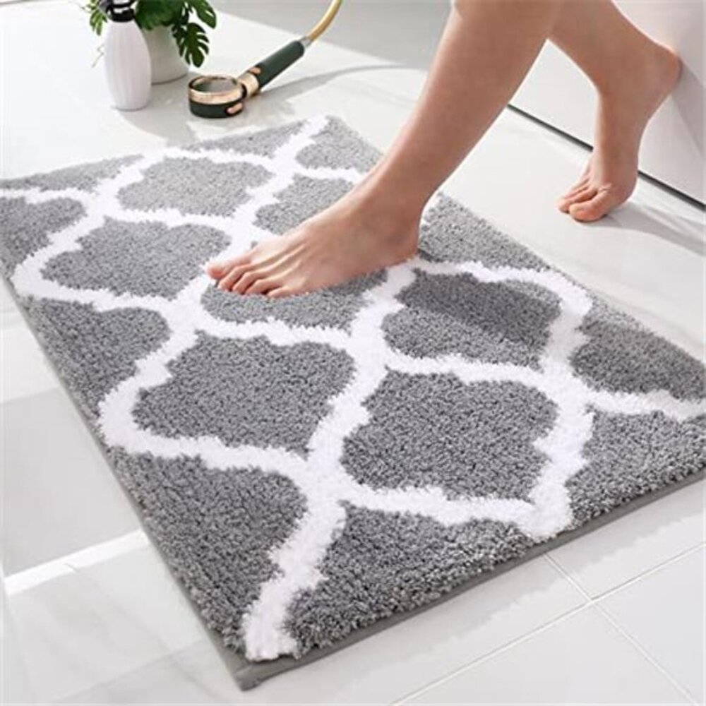 Grey Bath Rug Soft Absorbent Non Slip Shaggy Bathroom Mat Machine Washable Floor